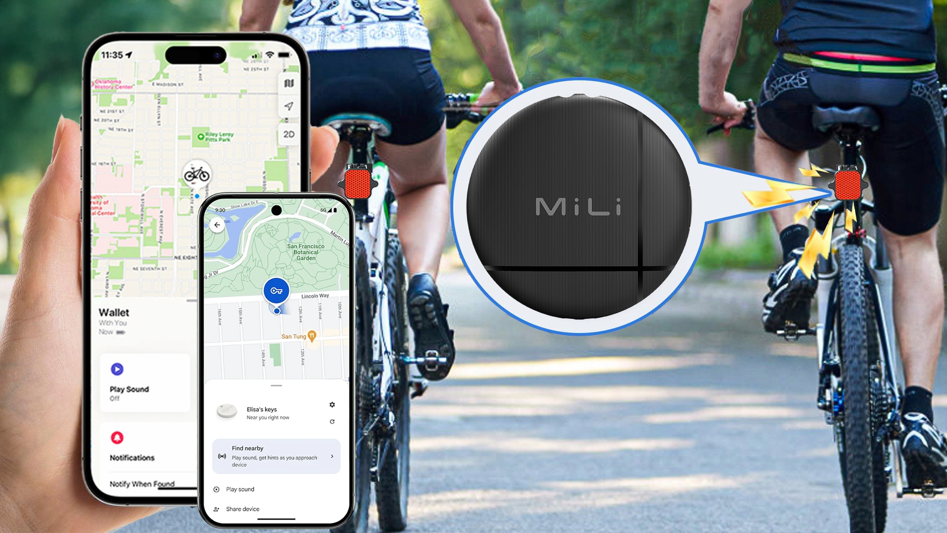 MiLi LiTag GPS локатор BT Duo ANDROID iOS APPLE задній світловідбивач для велосипеда