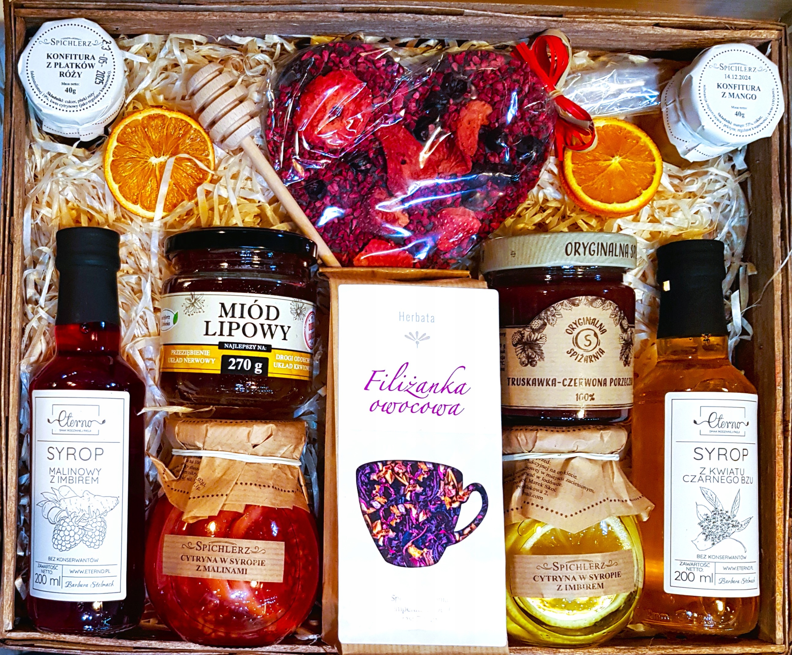 Levně Velký Koš Dárkový Box Dárek Med Čaj Džemy Čokoláda Sirup