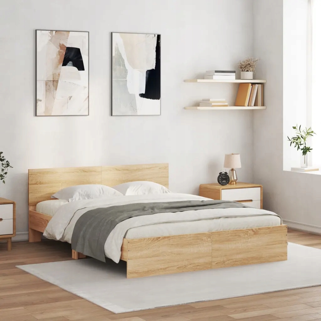 Rám postele s čelem a Led osvětlením dub sonoma 150 x 200 cm Hnědá 3207604