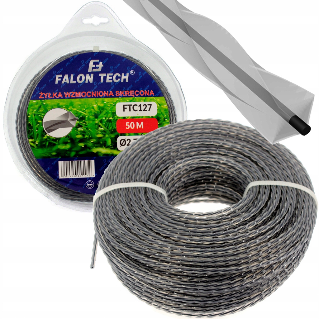 ŻYŁKA DO KOSY SPALINOWEJ PODKASZARKI ZBROJONA KWADRAT 2.7mm 50m SKRĘCANA