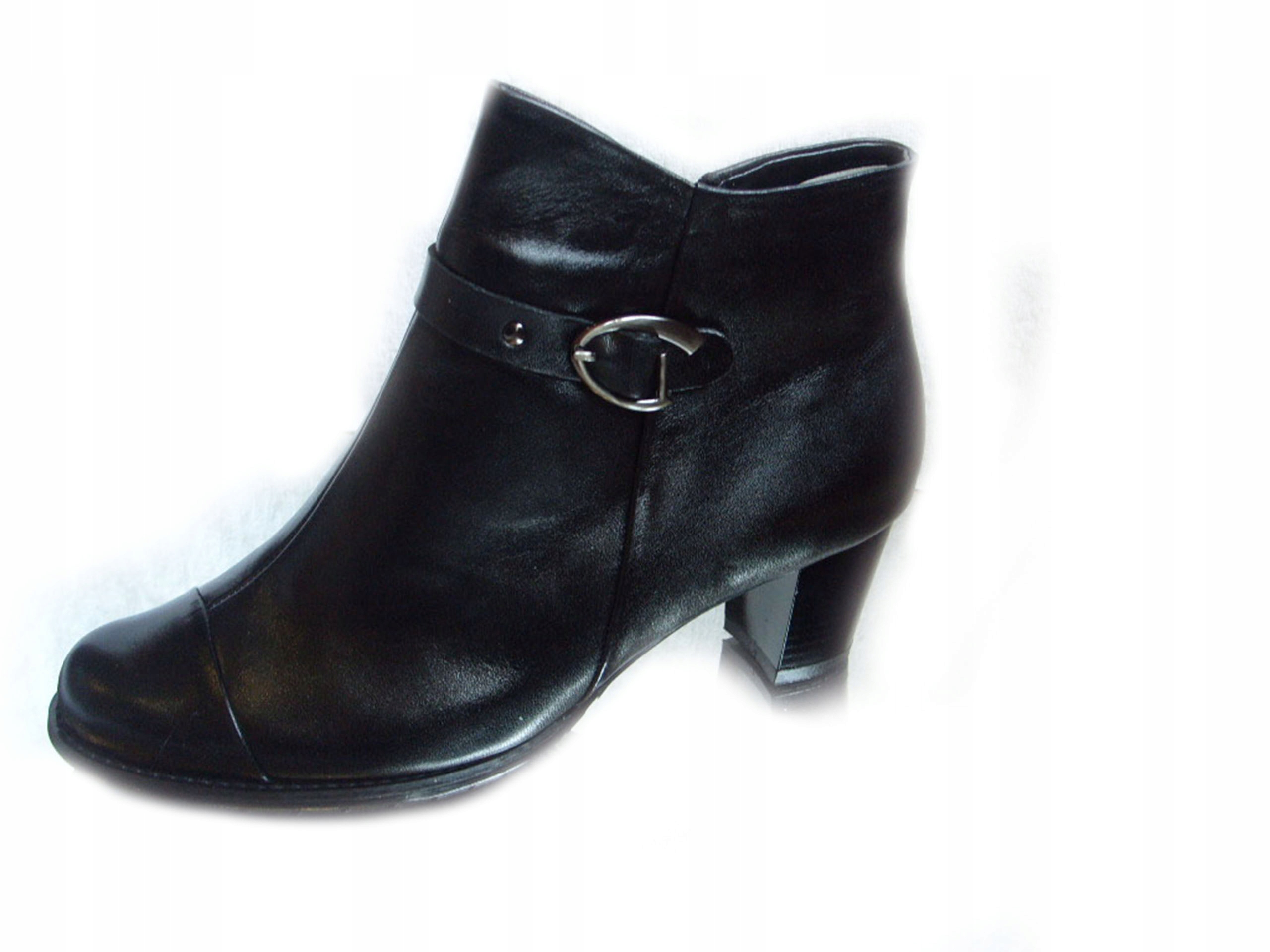 

Skórzane Botki szerokie tęgośc2x H Obcas czarny 44