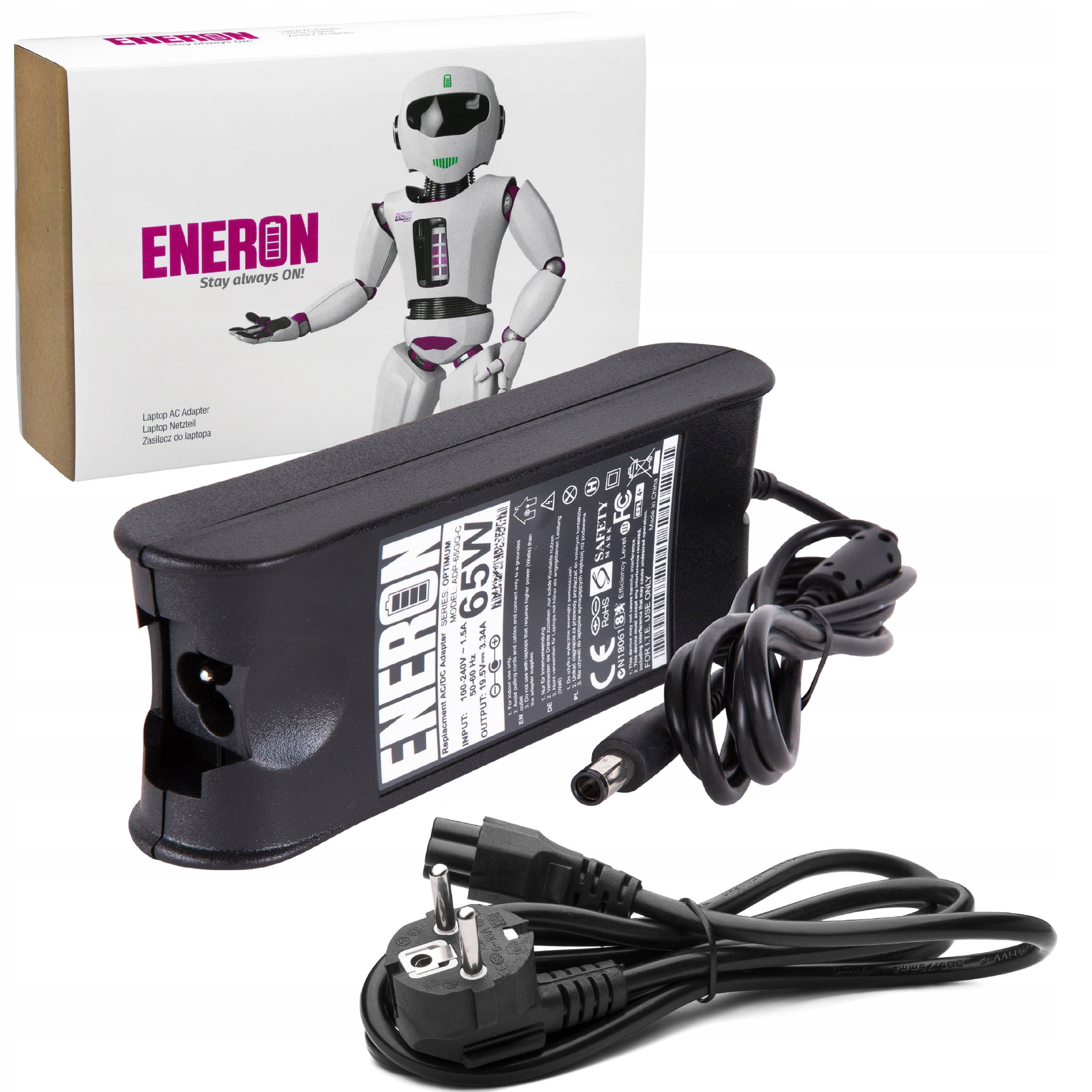 

Zasilacz Dell 19.5V 3.34A 65W wtyk 74x50mm +kabel
