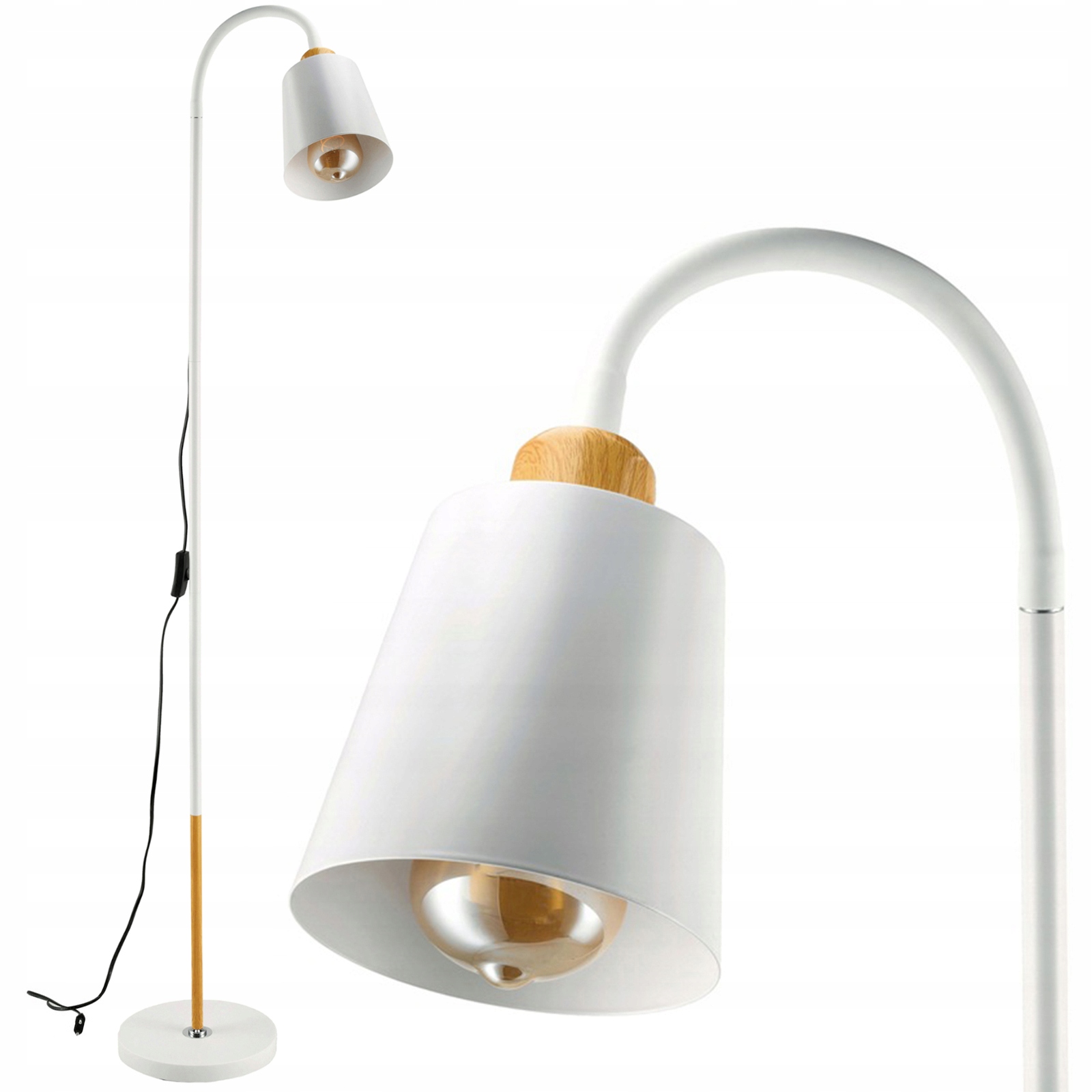 Lampa Stojąca Podłogowa LED E27 150cm do Salonu LOFT z Włącznikiem Biała