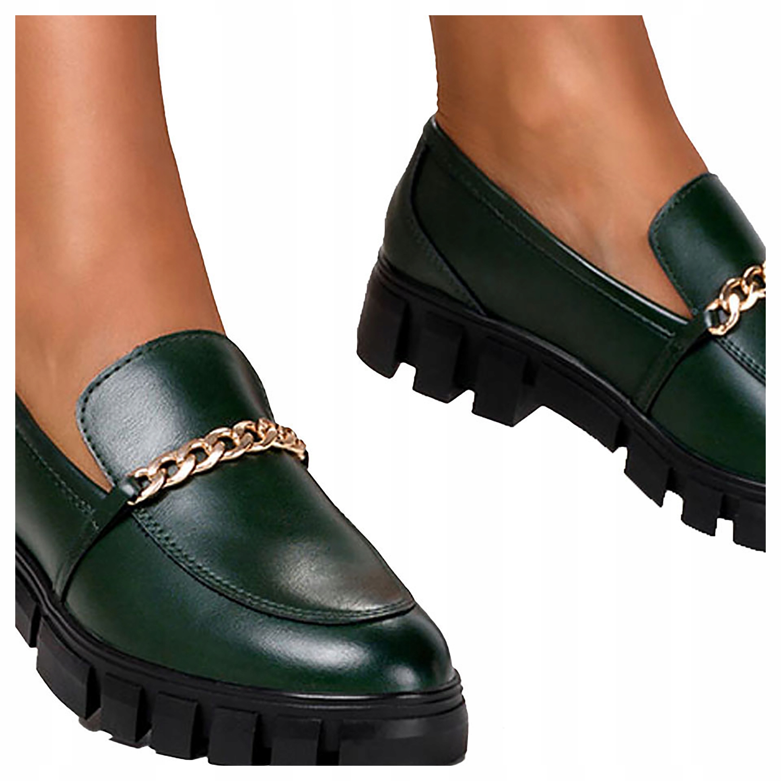 Dámské Polobotky Zelené S Ozdobným Řetízkem, velikost 36