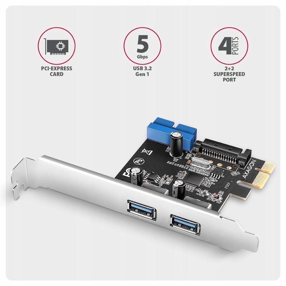 PCEU-232RS Kontroler PCIe 2+2x port Usb 3.2 Gen 1, Uasp, Sp & Lp 15-pin