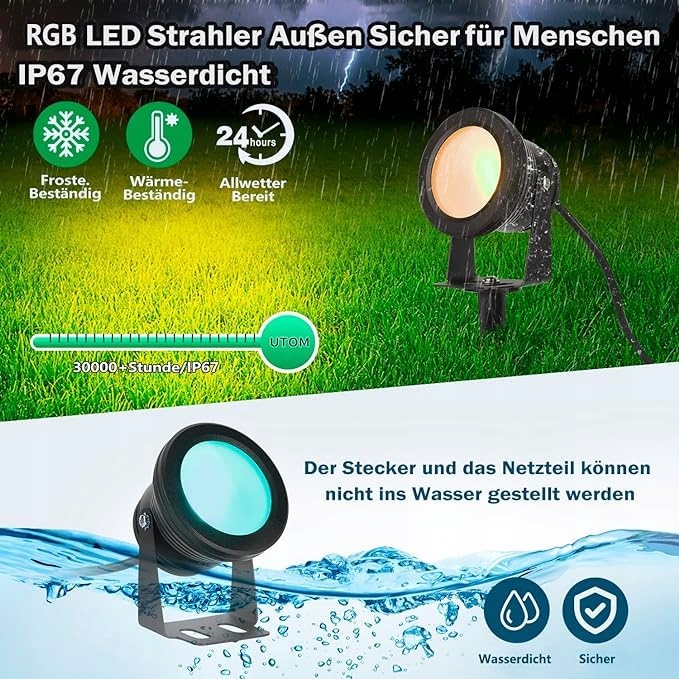 RICHSING Reflektor Zewnętrzny Oświetlenie Ogrodowe Wodoodporne LED 15W RGB — miniatura 4