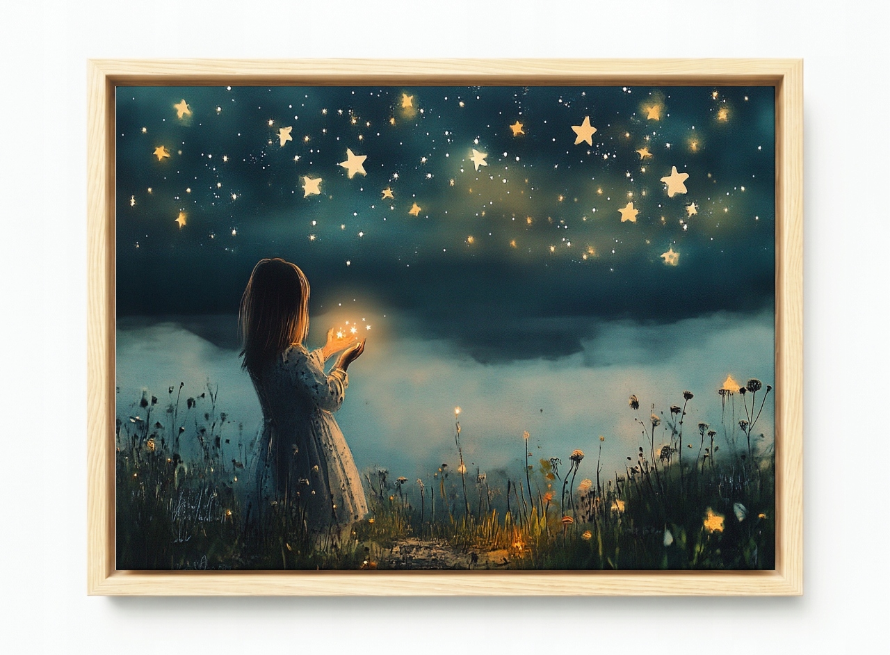 Obraz Rám Americký Box Dívka Dítě Noc Obloha Hvězdy Spánek 60x40