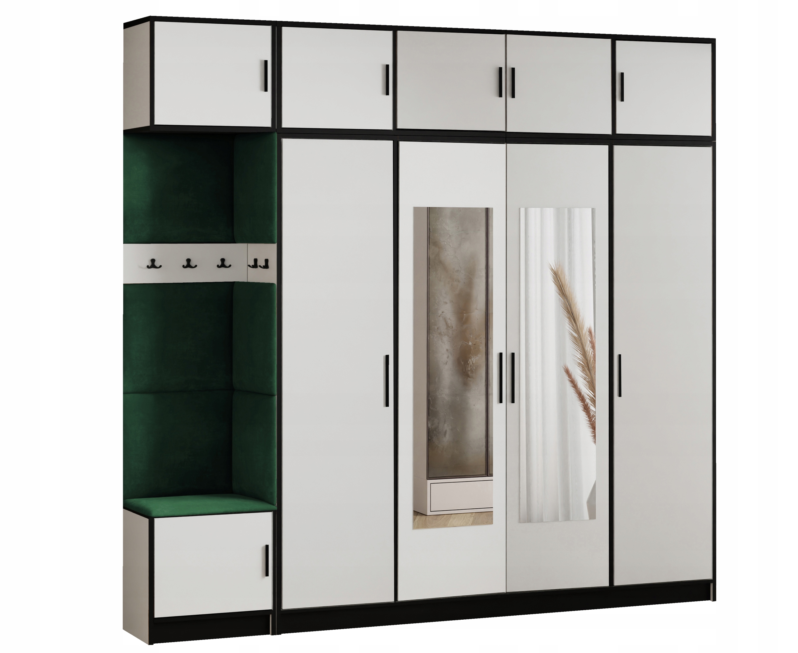 Šatní skříň Dior 15 bílá zelená tkanina, sedák s nástavcem