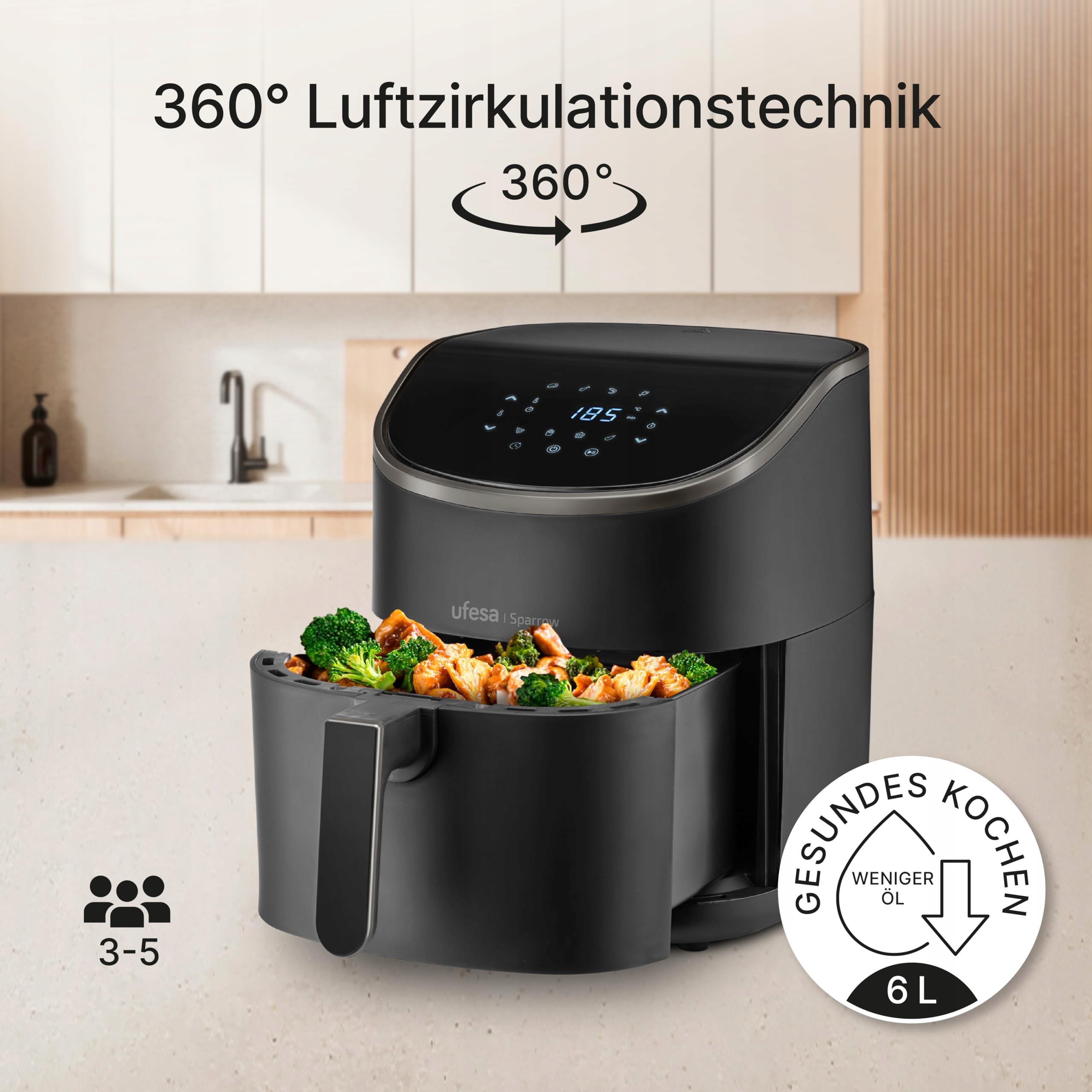UFESA Sparrow Frytkownica Beztłuszczowa 6L 8 Programów 1700W Cyfrowa Timer — miniatura 2