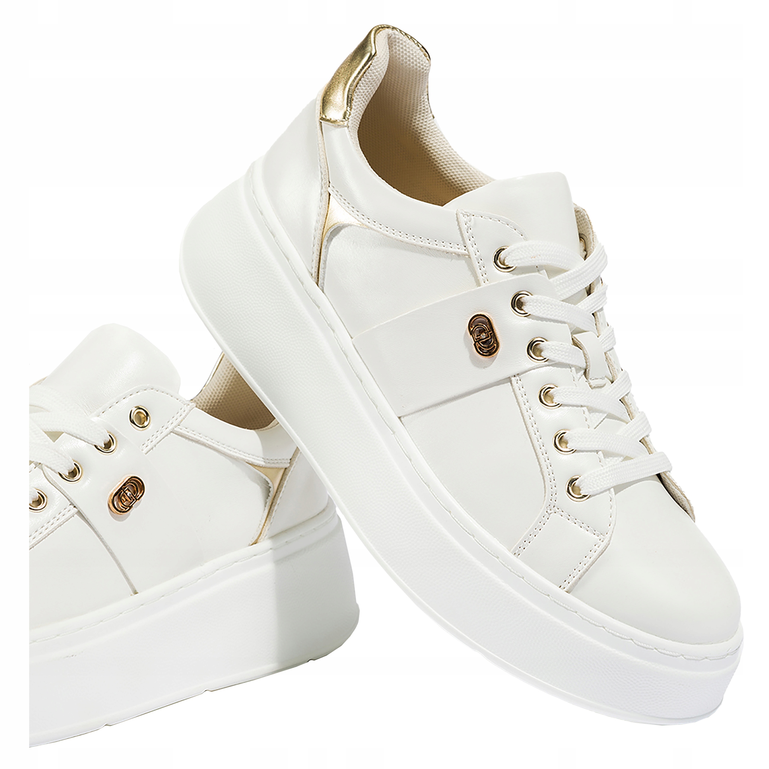 Obuwie Sportowe Białe Sneakersy Damskie Na Platformie Skórzana Wkładka r 38