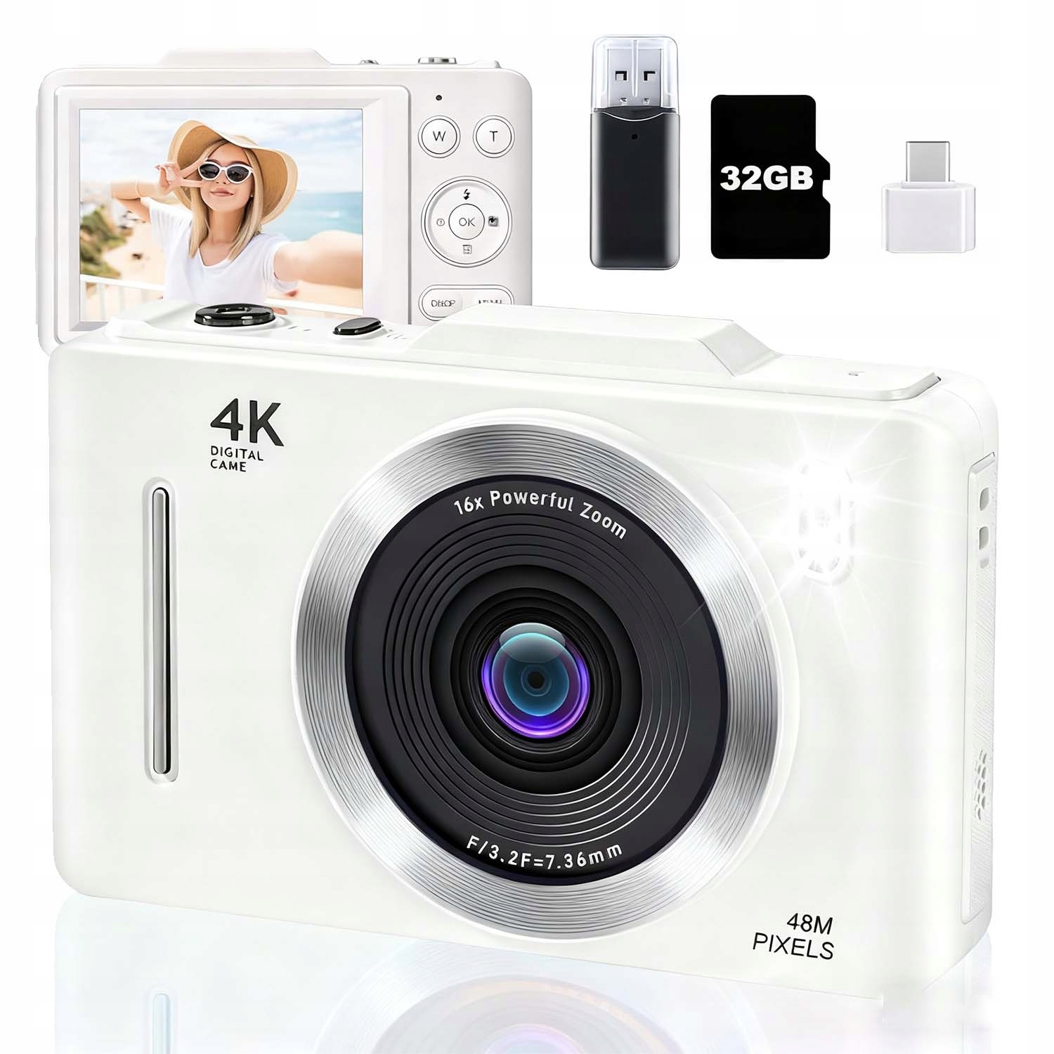 Digitální Fotoaparát 48MP 4K Stabilizace Obrazu Režim Makro Zoom 16X 32GB Karta