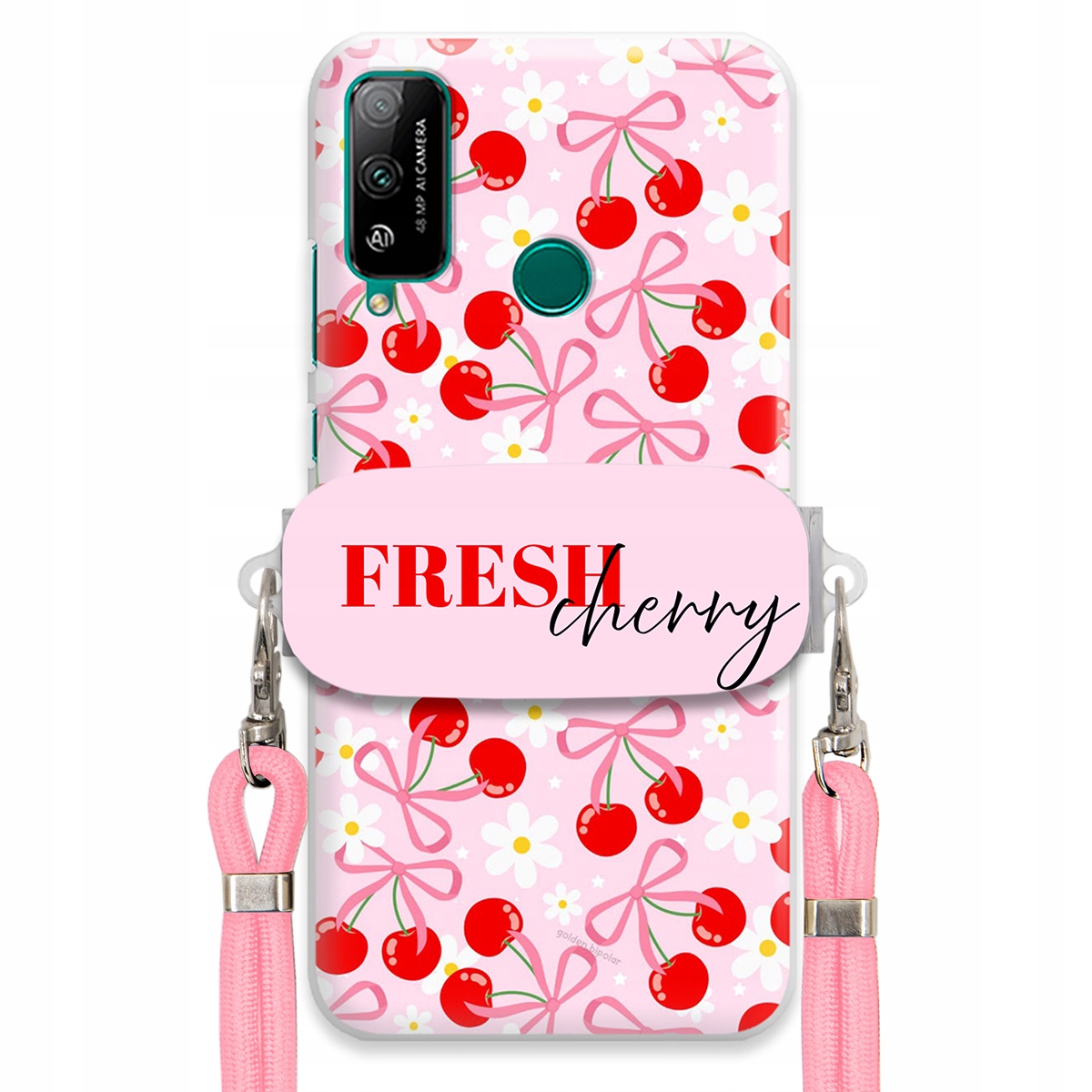 Pouzdro pro Huawei Honor Play 4T Case Držák Šňůrka Růžová Cherry Kokardy