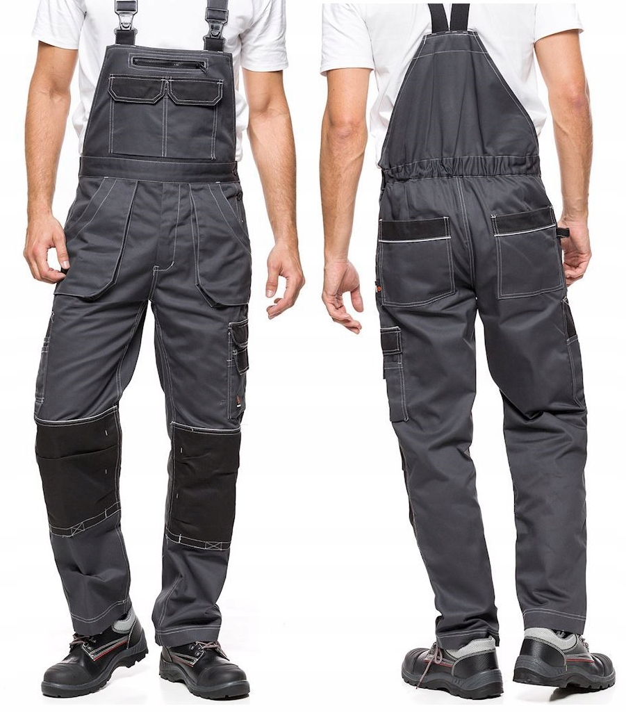 Spodnie Ogrodniczki Robocze Na Szelkach Z Szelkami R56 R 56 Szaro Czarne