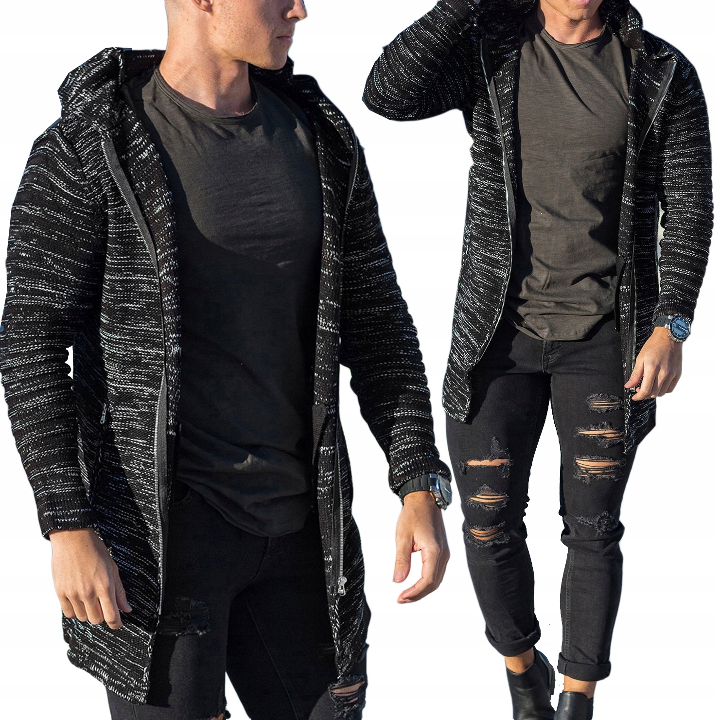 

Kardigan Sweter przedłużany z kapturem bluza zamek