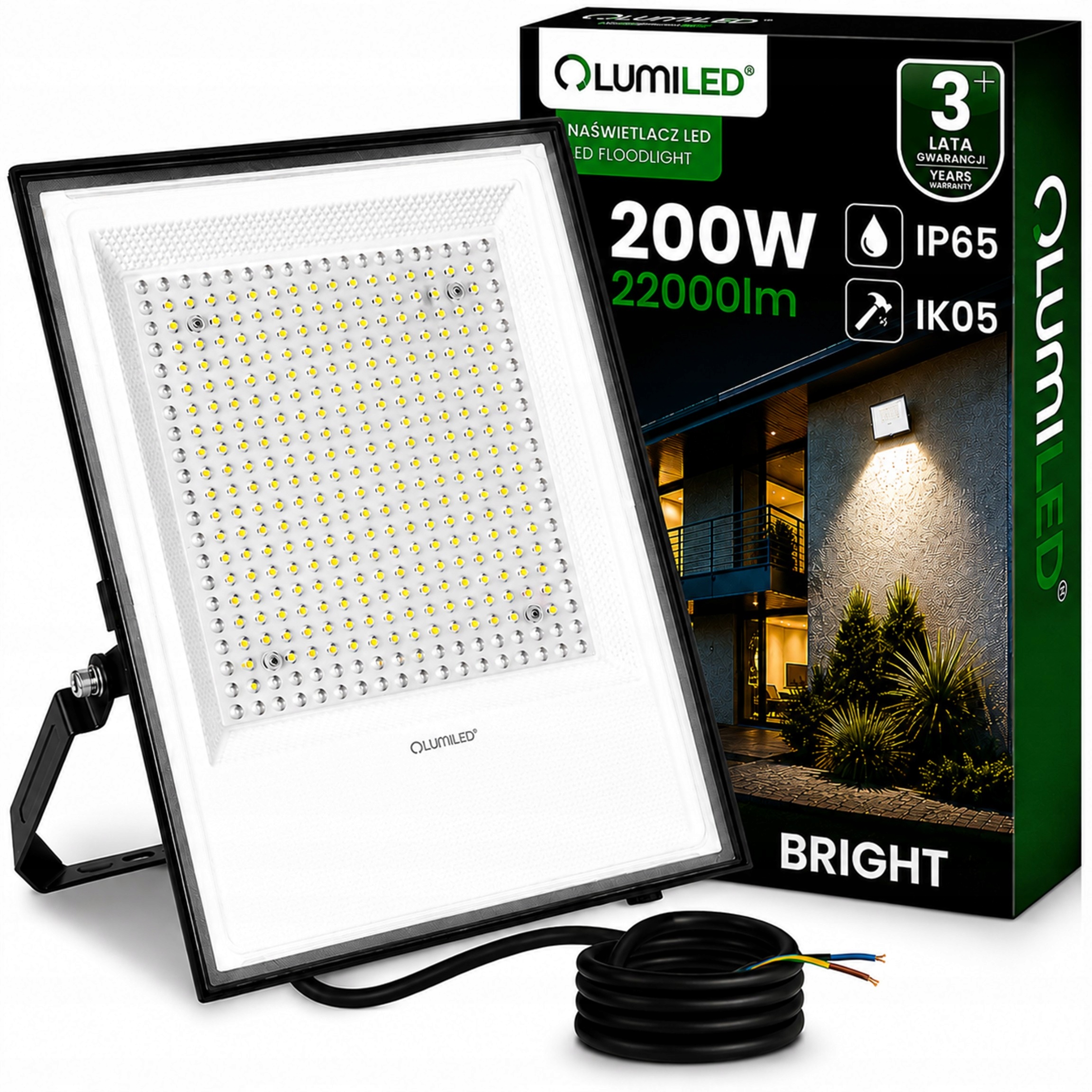 Led reflektor 200W IP65 22000lm 4000K Venkovní reflektor Silný
