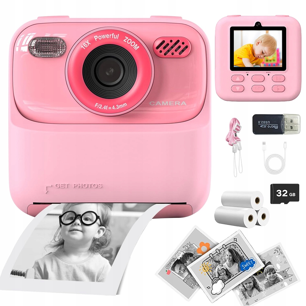 Fotoaparát Pro Děti S Instantním Potiskem 32 Gb 1200 Mah, Růžový