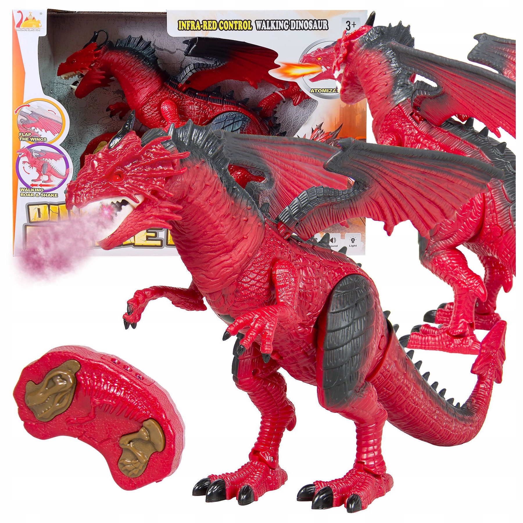 DINOZAUR STEROWANY PILOT DUŻY SMOK ZIEJĄCY OGNIEM