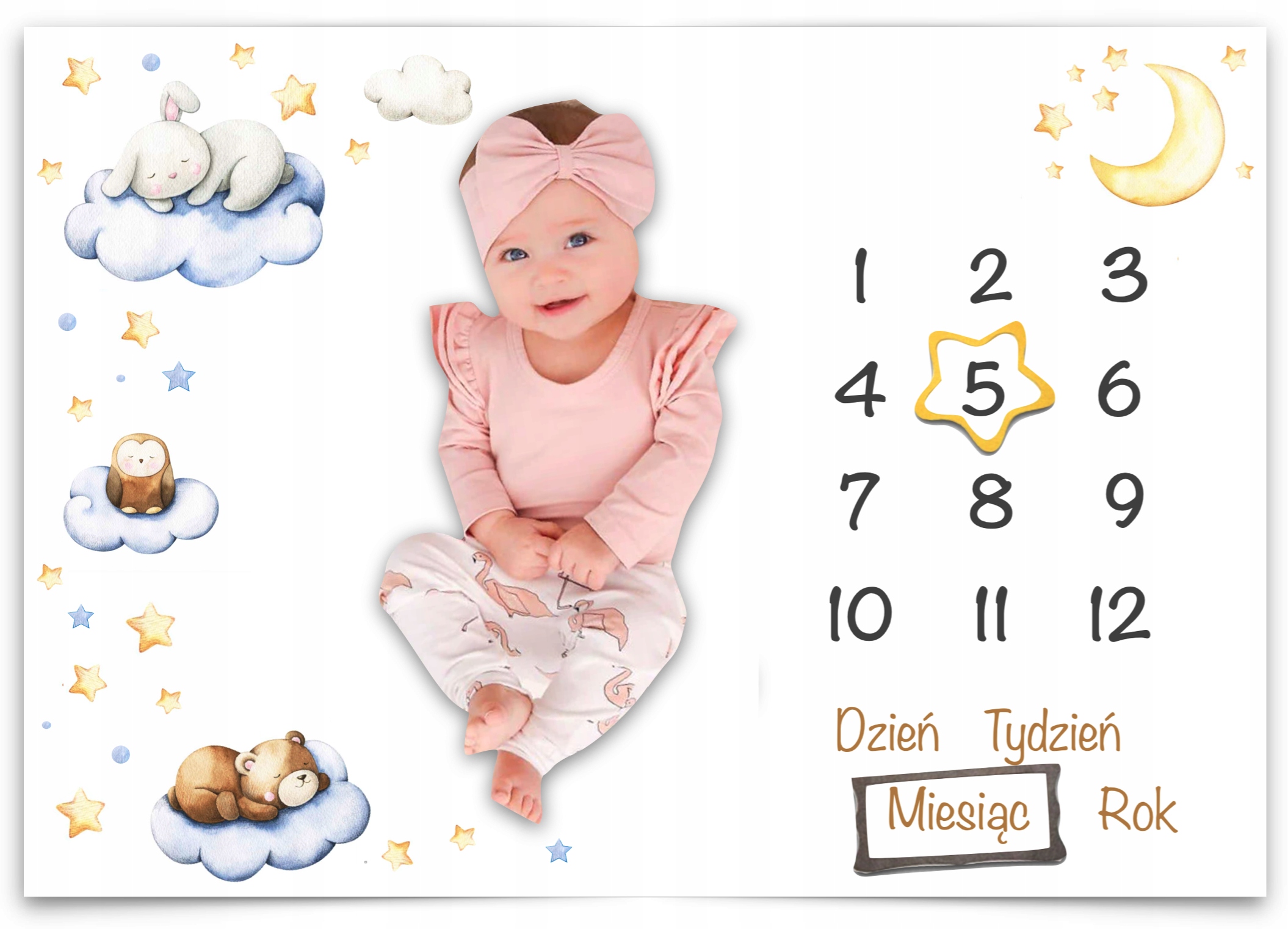 Foto Kocyk dla dziewczynki do zdjęć biały +2 ramki Materiał płótno