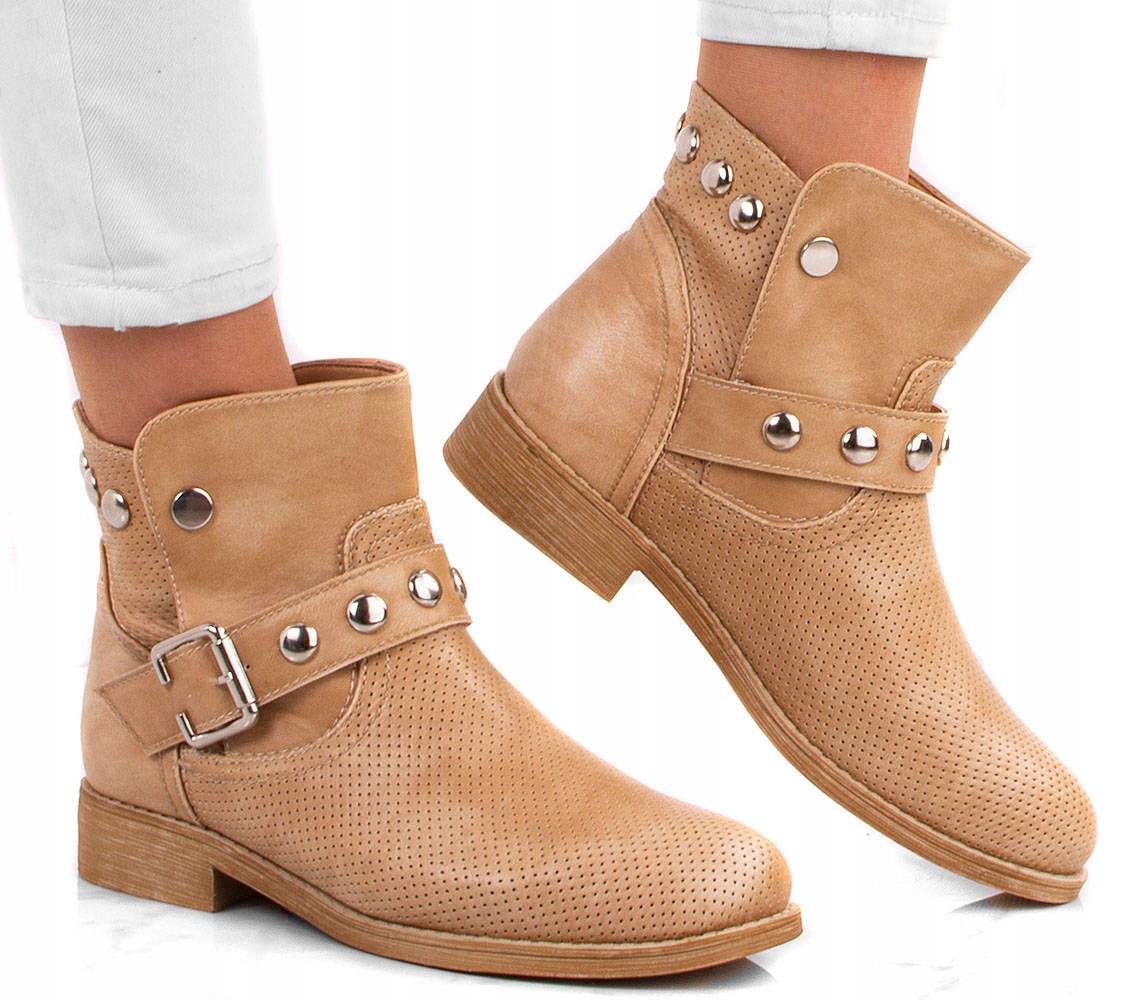 6239 BEŻOWE BOTKI DAMSKIE Z KLAMERKĄ 36 Rozmiar 36