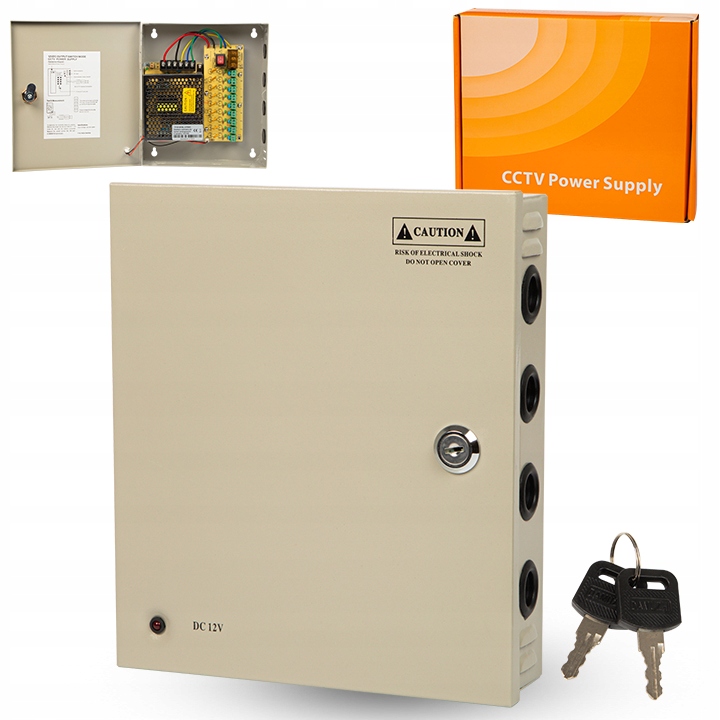 Zasilacz Centralny Do Kamer W Obudowie Skrzynkowy Cctv 9 Kanałów Zamek 10A