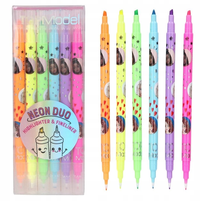 FLAMASTRY DWUSTRONNE 2w1 NEON 2 KOŃCÓWKI CIENKOPIS ZAKREŚLACZ TOP MODEL