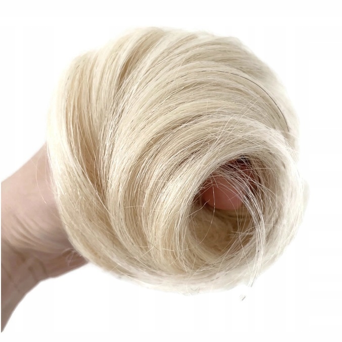 Doczepiany Kok na gumce Włosy 100% Naturalne #60 Bardzo jasny blond Gęsty