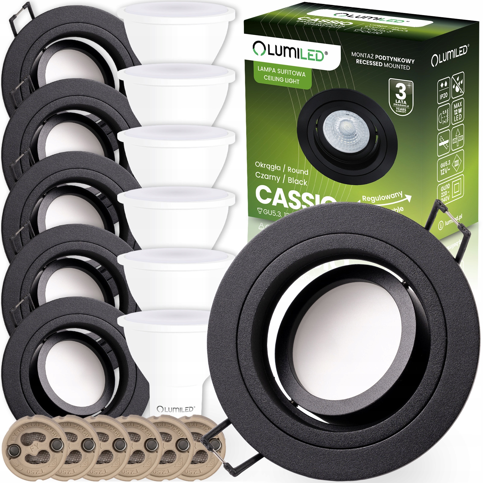 6x Oprawa Halogenowa Podtynkowa Lampa Sufitowa Ruchoma + LED GU10 6W