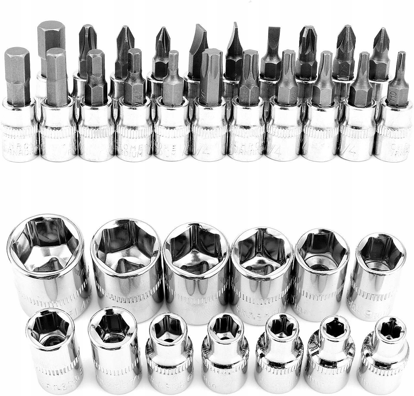 DUŻY ZESTAW KLUCZY NASADOWYCH NARZĘDZI KLUCZE NASADOWE 46 ELEMENTÓW TORX Marka Nela-Styl