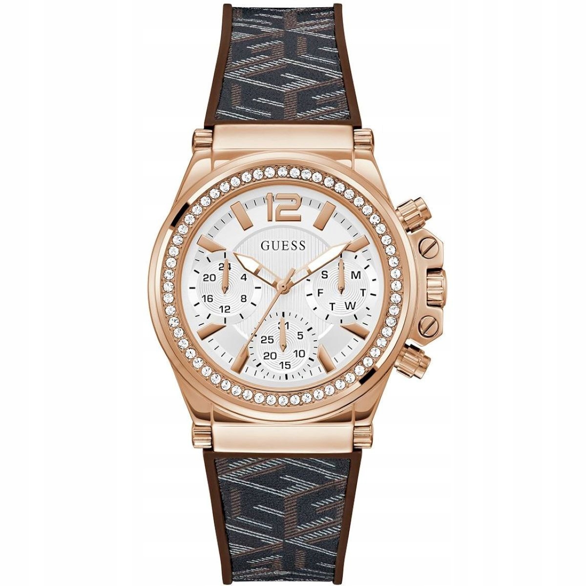 Růžově zlaté hodinky Guess Charisma s krystaly GW0621L5