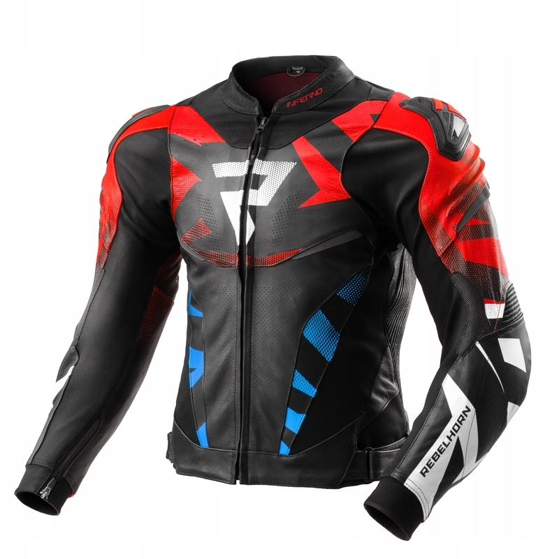 Kožená Motocyklová Bunda Rebelhorn Inferno Black Blue White Red (50)