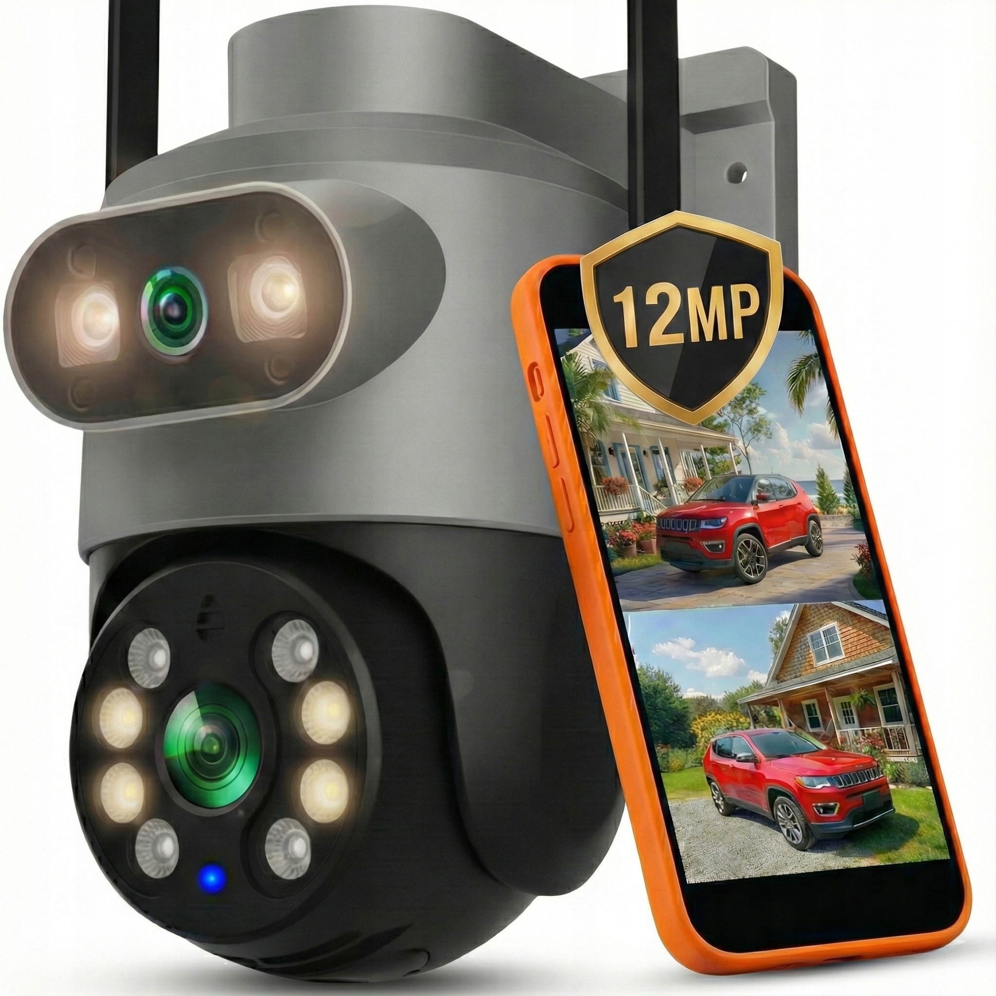 Dvojitá Wifi Ip Venkovní Otočná Kamera 12MPX Mikrofon Uhd Funkce Ai