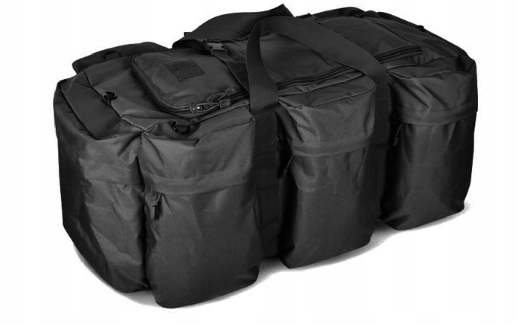 Torba bagażowa transportowa czarna wielokomorowa z uchwytami funkcja plecak