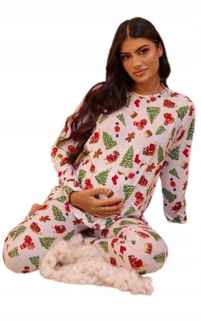 C37F007 KOMPLET PIŻAMA CIĄŻOWA BIAŁA WZÓR ŚWIĄTECZNY PRETTYLITTLETHING XS Marka Prettylittlething