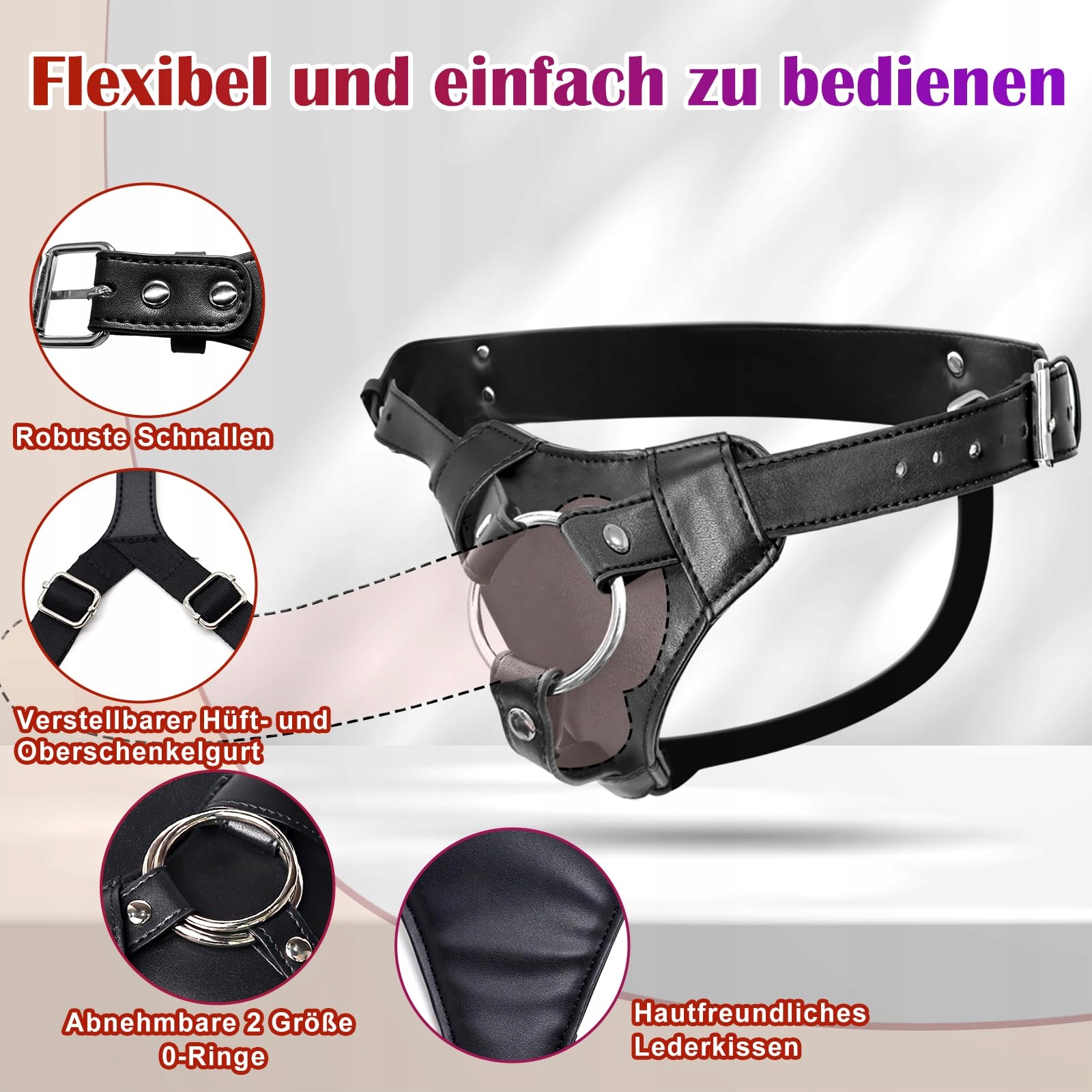 LEATHER STRAPONS Dildo Regulowany Uprząż Dla Par Lesbijskich i Gejowskich — miniatura 5