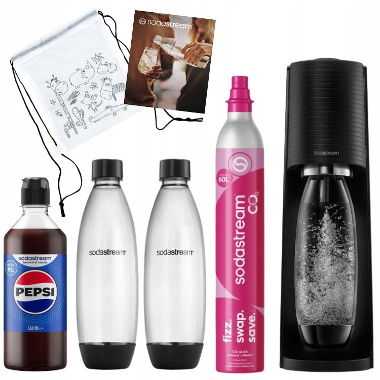 Výrobník Sody SodaStream Terra černý 2 lahve, bombička, Pepsi, sáček, karty