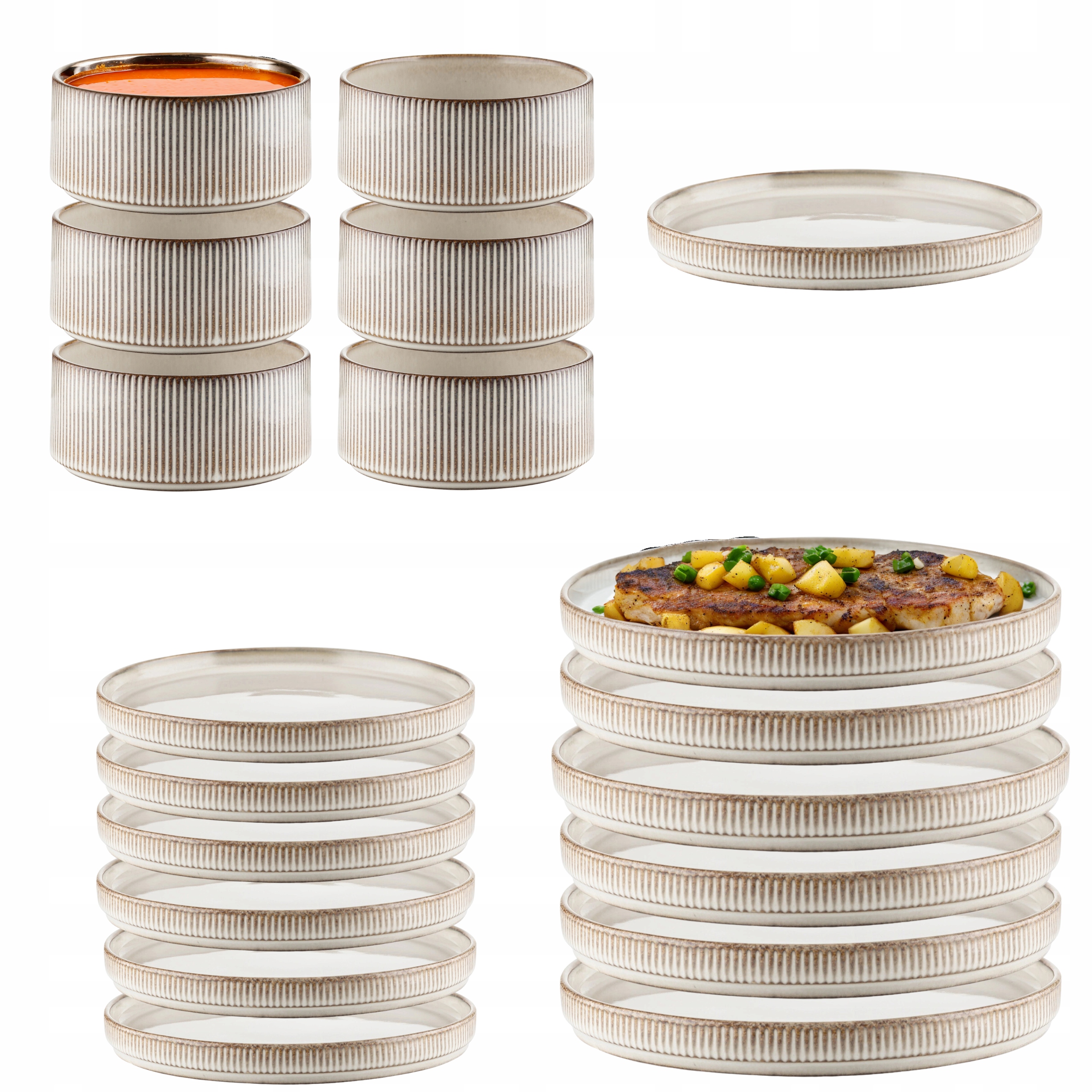 Jídelní set jídelní servis 19 ele pro 6 osob, sada talířů Evia béžová