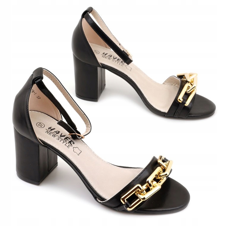 

Sandały Damskie Na obcasie Słupku czarne sandałki