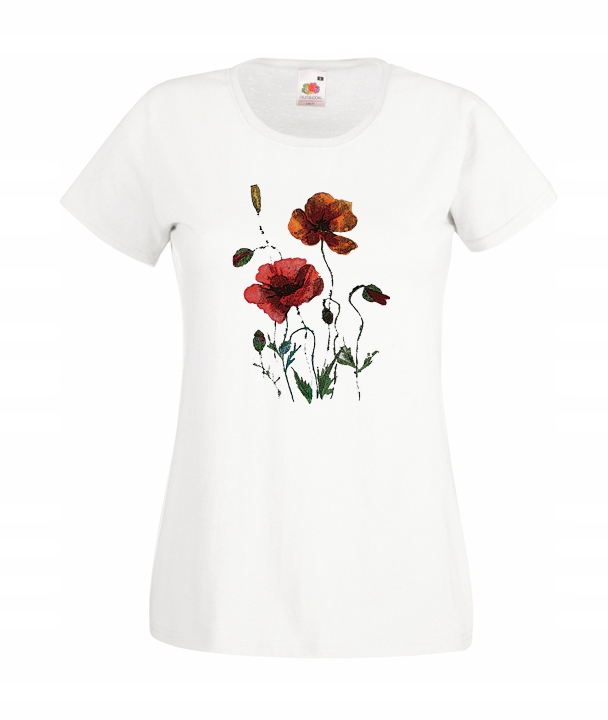 

S Koszulka Damska Kwiaty Maki Folk Magnolia Wzor