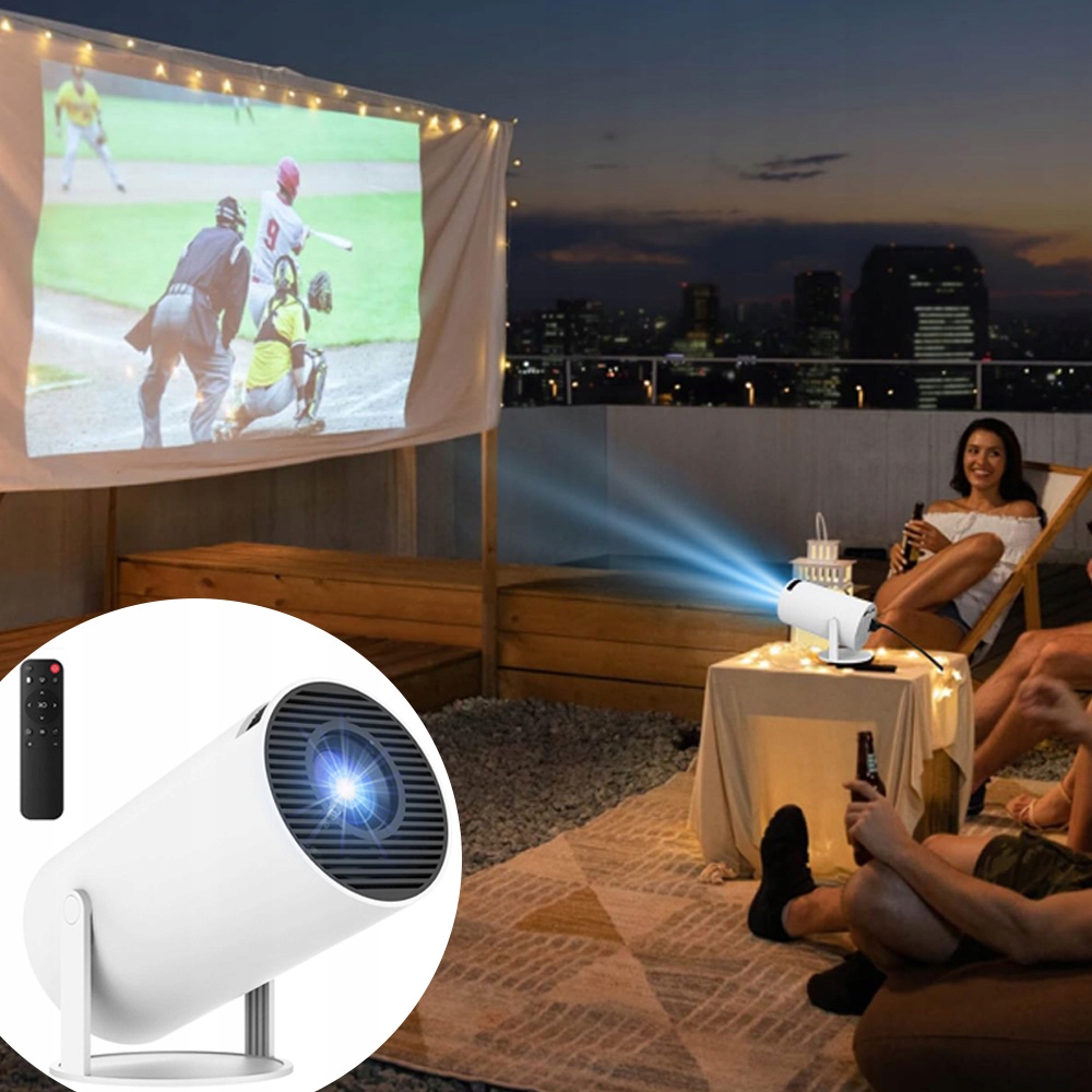 PROJEKTOR RZUTNIK ANDROID TV WIFI MINI 4K PRZENOŚNY SMART OBROTOWY