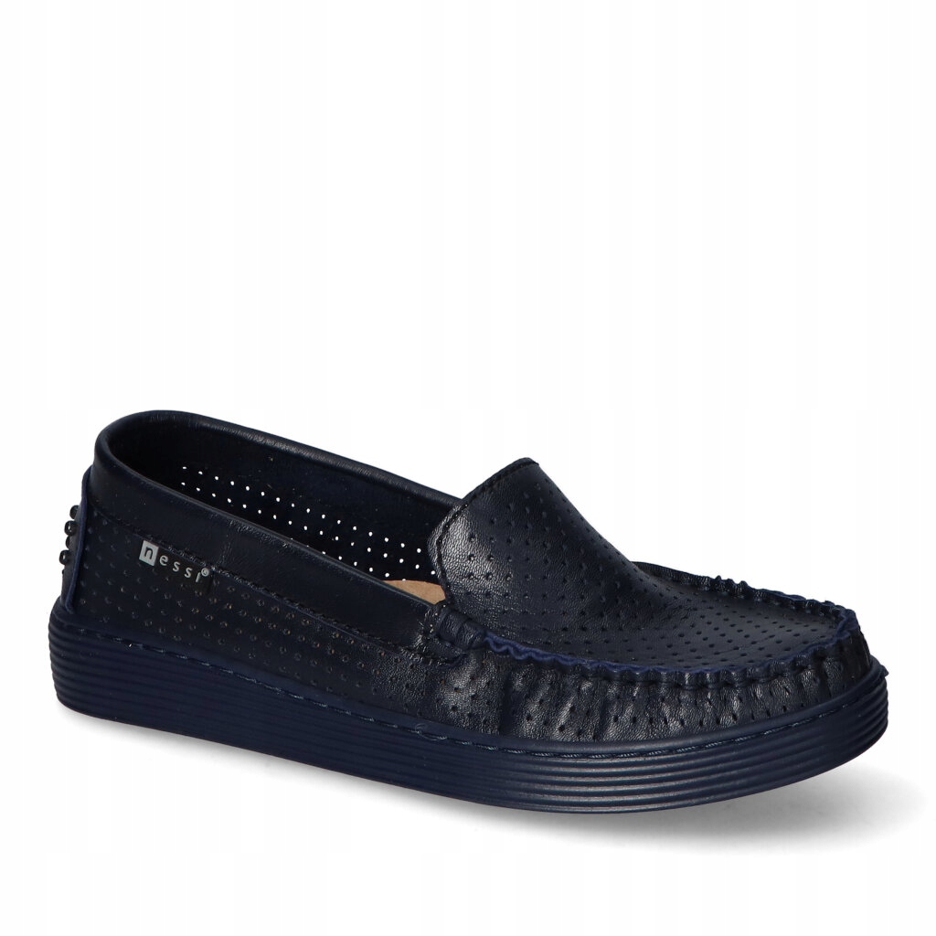 Dámské ažurové mokasíny Nessi Tmavě modré kožené 36
