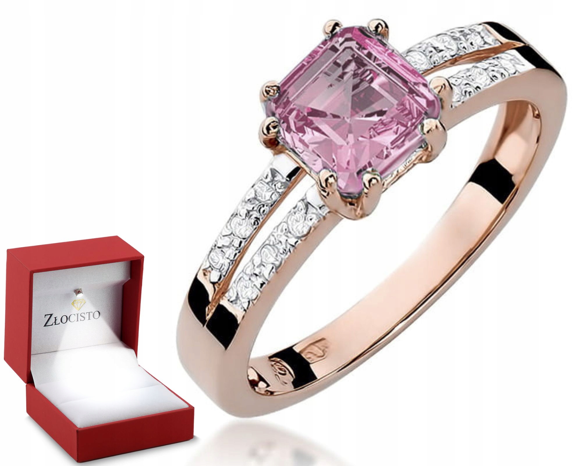Růžové Zlato Prstýnek Růžový Topaz Diamanty Gravírování 585 Dárek