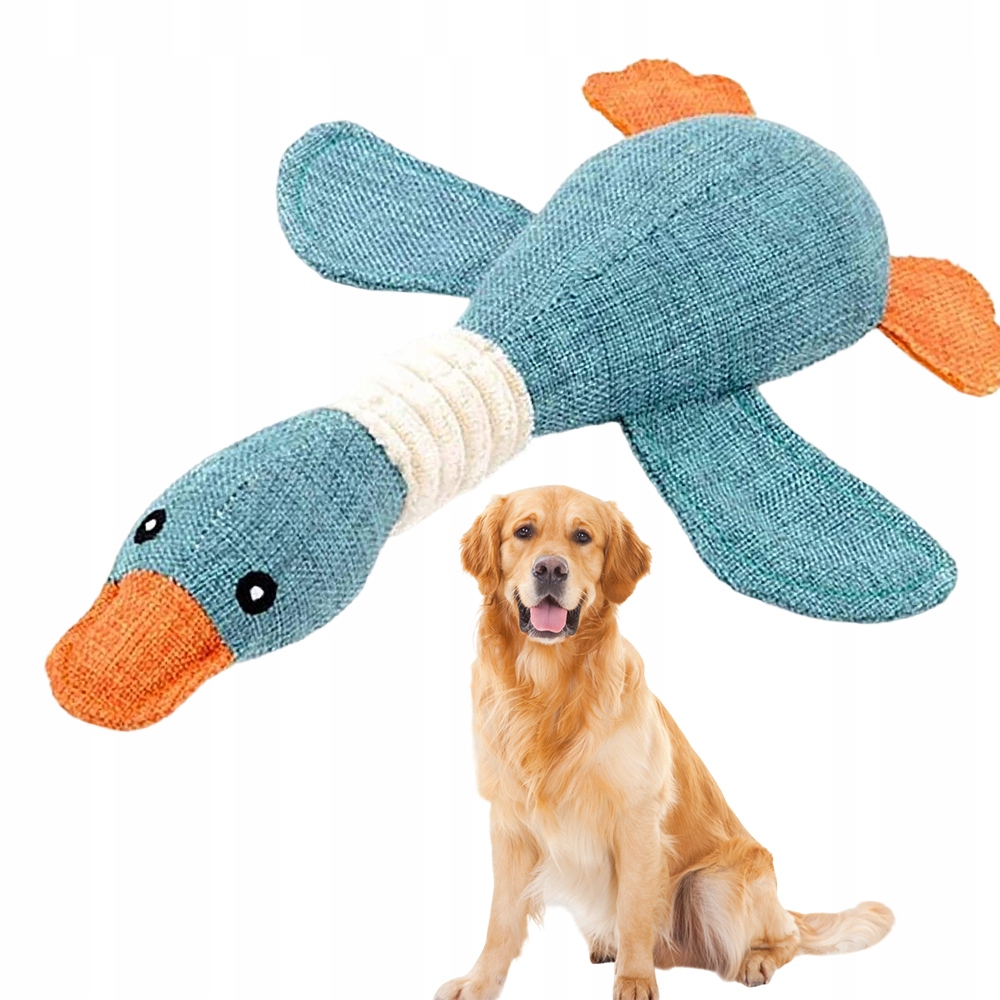 Levně Hračka Pro Psy Kočky Plyšová Husa Modrá Měkká Silná Velká 32 CM