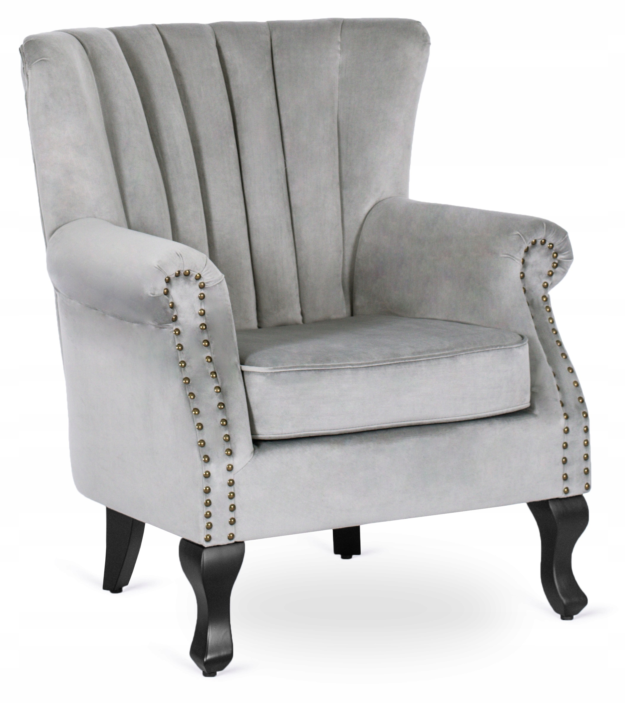 Šedé křeslo ušák z veluru pro relaxaci do obývacího pokoje Glamour Mallo