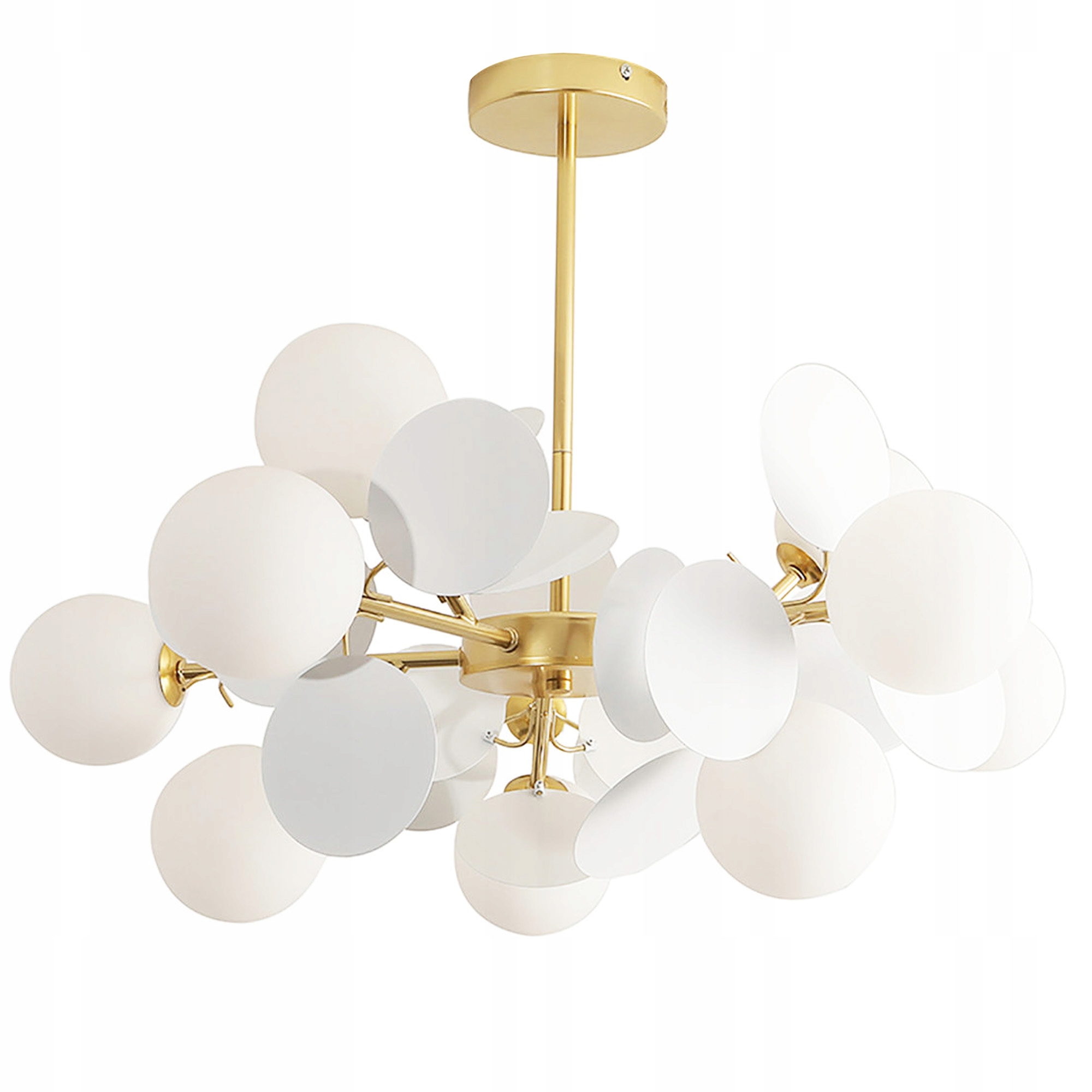 Závěsná zlatá stropní lampa elegantní bílé koule, velká