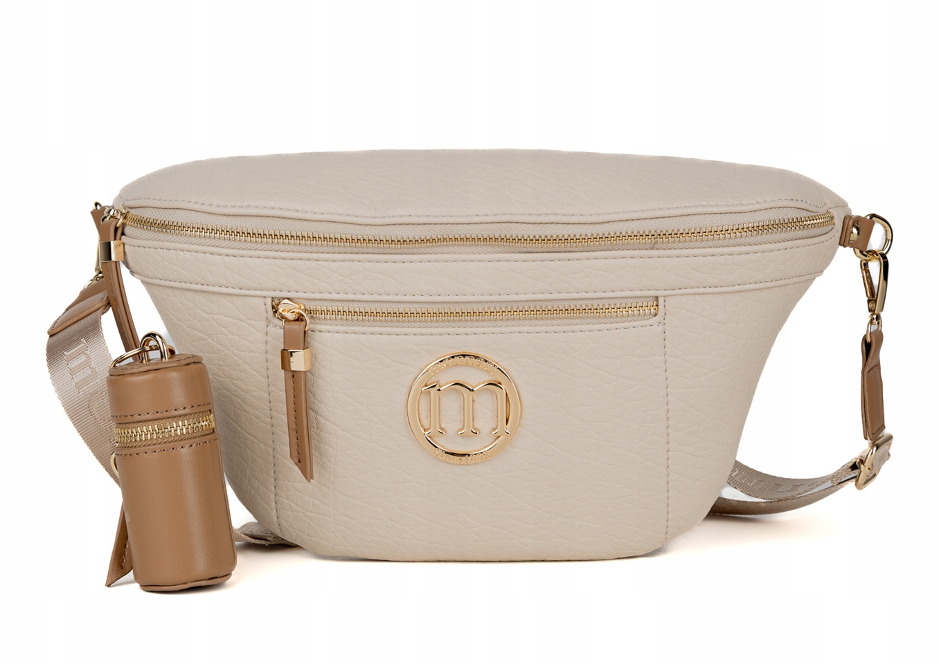 Monnari Pojemna kremowa torebka listonoszka Saszetka Nerka Brelok