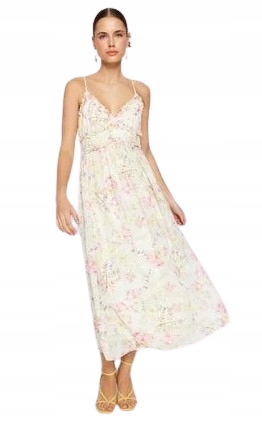 Trendyol Šaty MIDI S Květinovými Ramínky A Krajkou 42 5AB