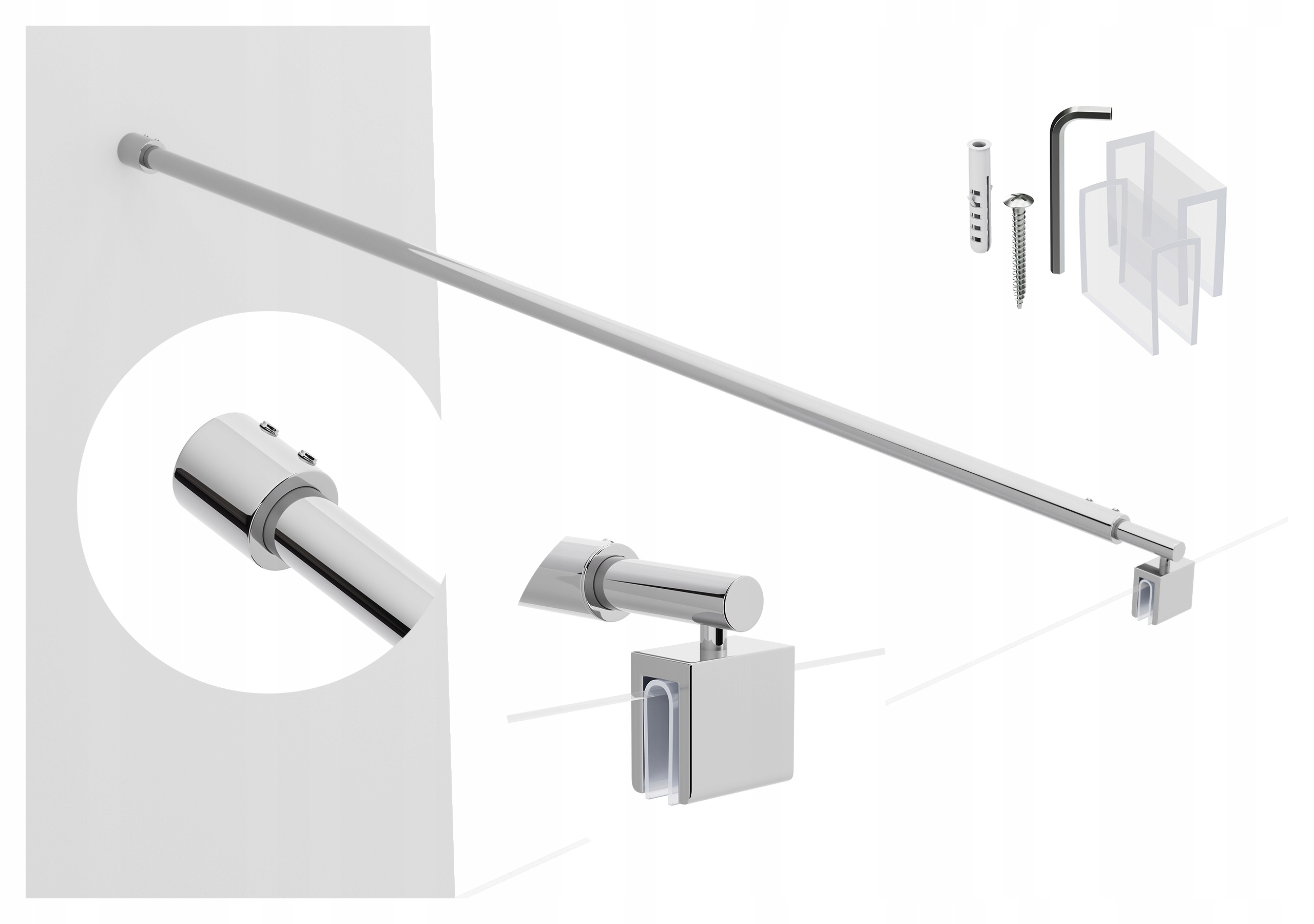 Držák do kabiny nastavitelný od 65 do 120 cm, sklo 6-8 mm, chrom