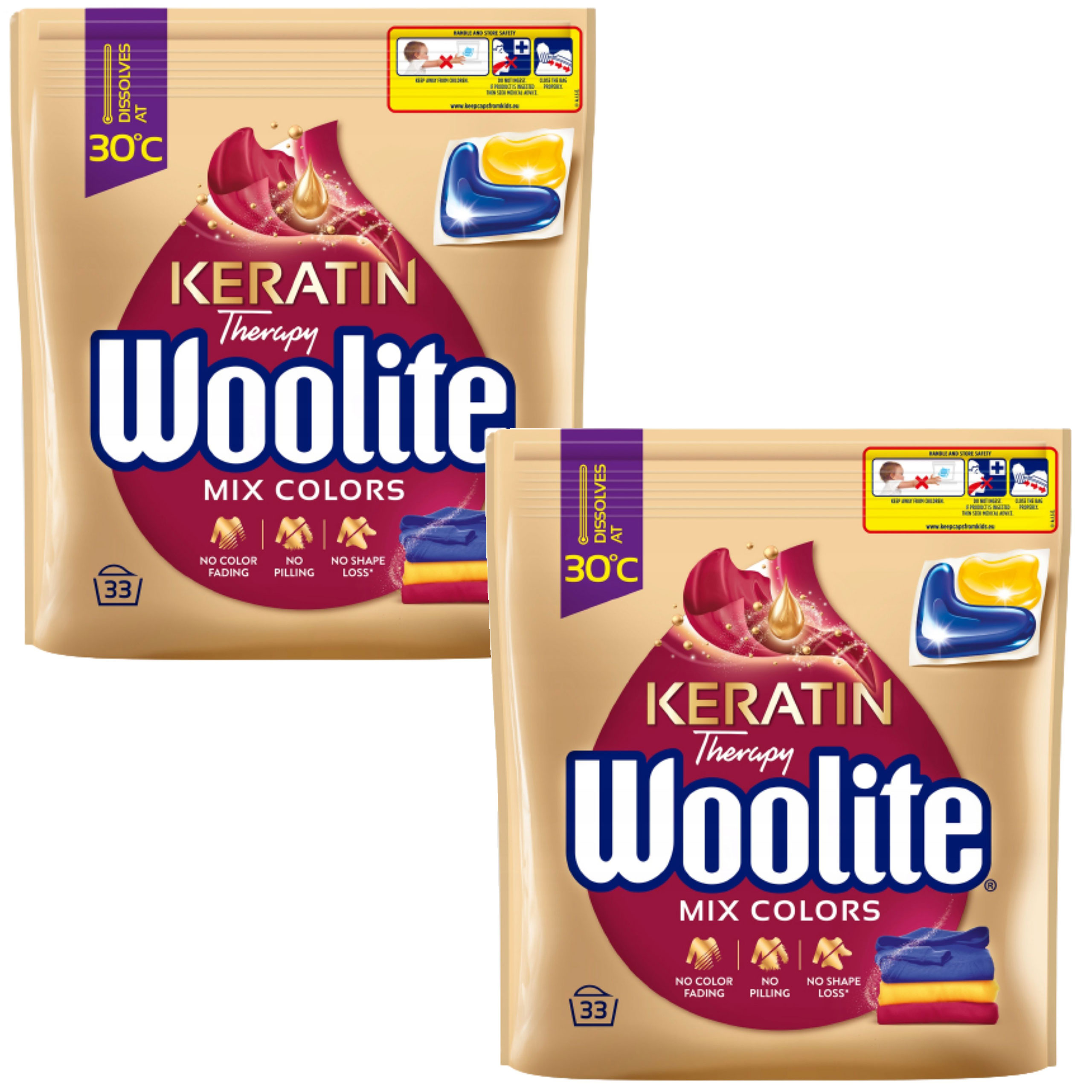 Levně Woolite Kapsle Na Praní Barvy Keratin 2X33= 66 Kusů
