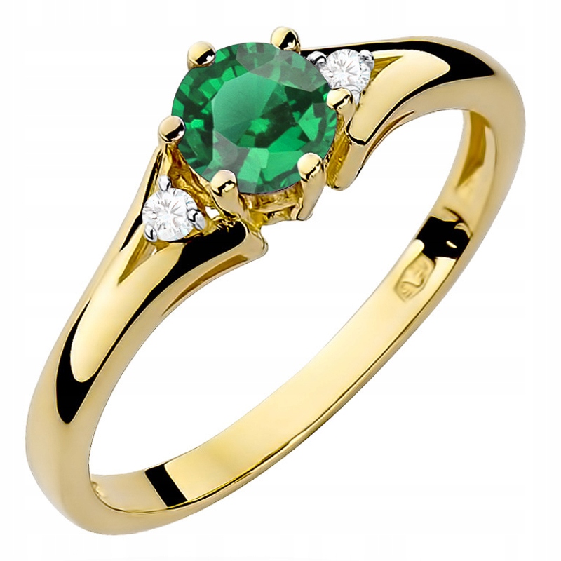 Zlatý Prstýnek 585 s Brilianty Smaragd 0,50 ct
