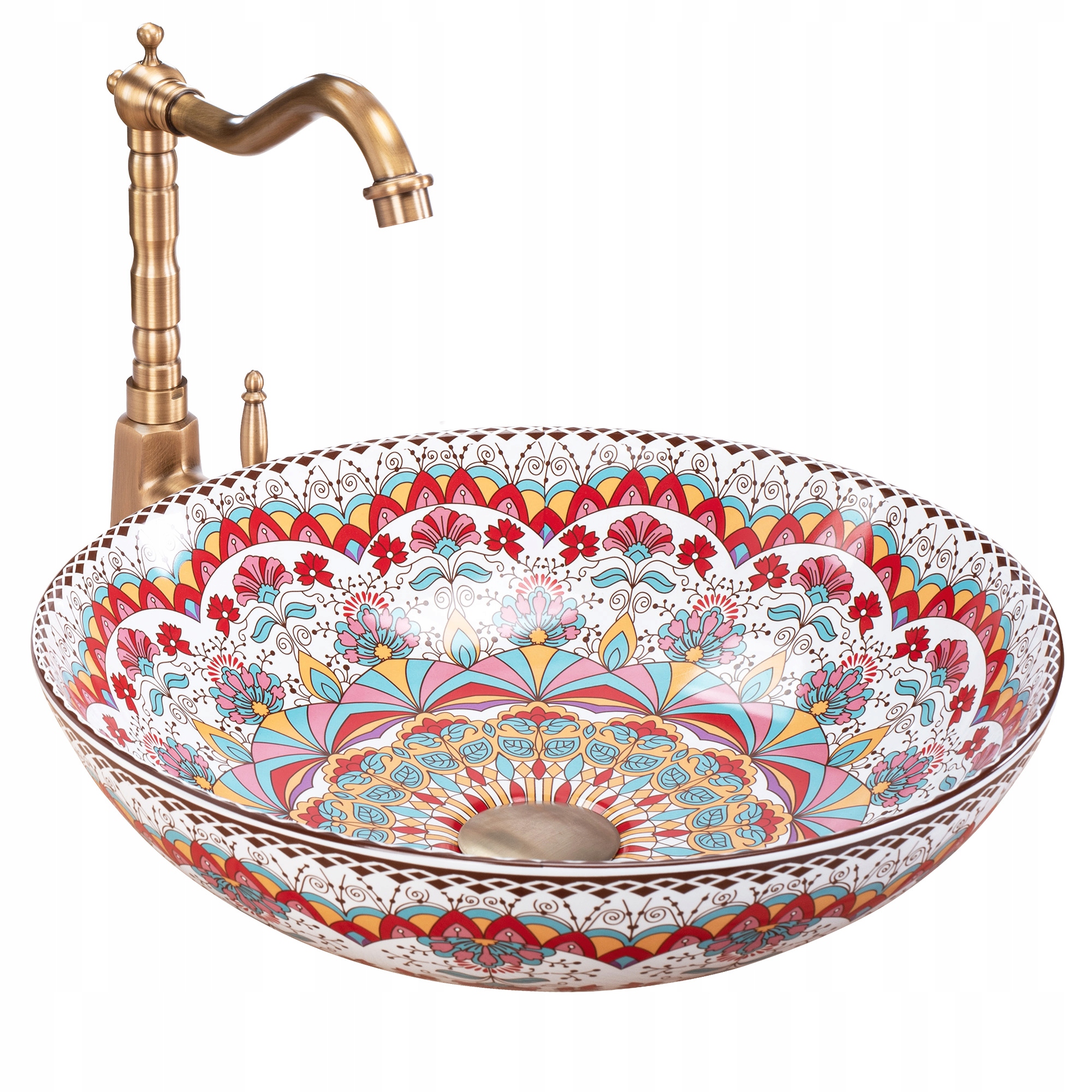 Umývadlo Na Dosku Rea Peru Orientálna Farebná Okrúhla Keramická 40 cm